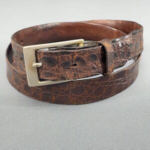 Vintage Expanso Genuine Alligator Belt Brown Lined Cowhide USA Made Size 30